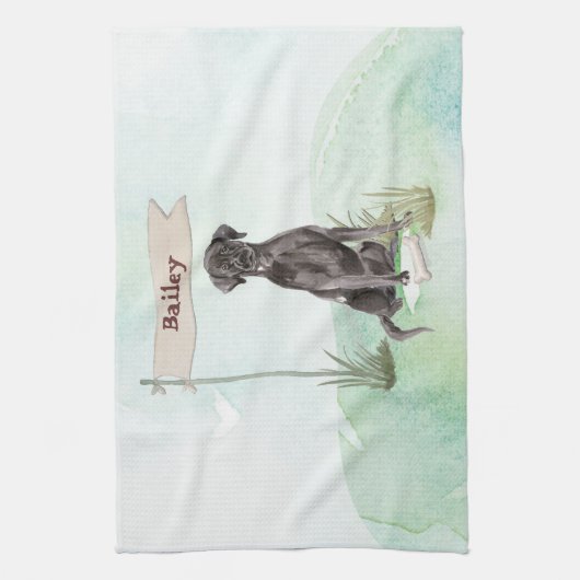 Individuelle Name Schwarzes Labor Geschirrtuch (Vertikal)