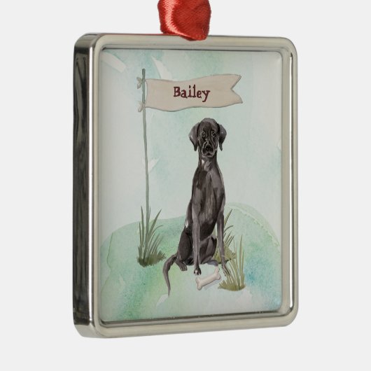 Individuelle Name Schwarzes Labor Ornament Aus Metall (Rechts)