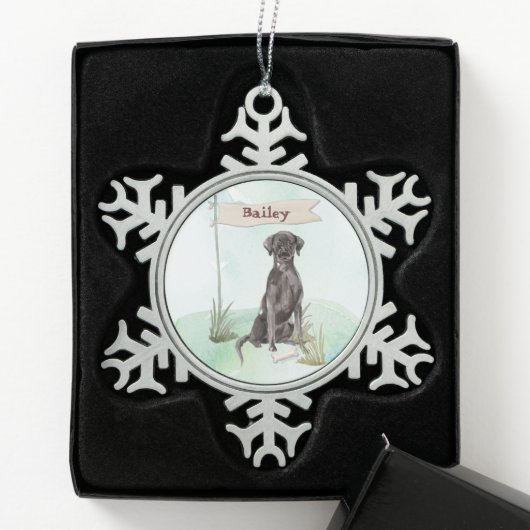 Individuelle Name Schwarzes Labor Schneeflocken Zinn-Ornament (Box)