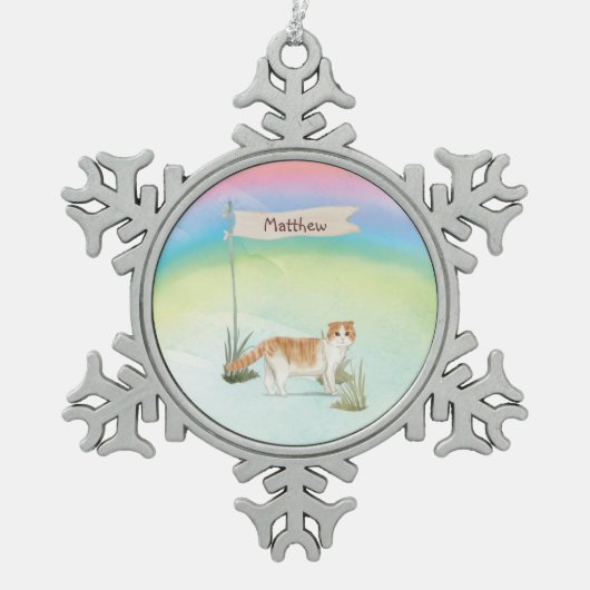 Individuelle Name Scottish Fold Cat Pet Schneeflocken Zinn-Ornament (Vorderseite)