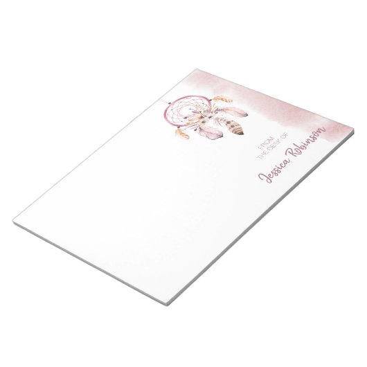 Individuelle Name Script Boho Dream Catcher Wasser Notizblock (angewinkelt)