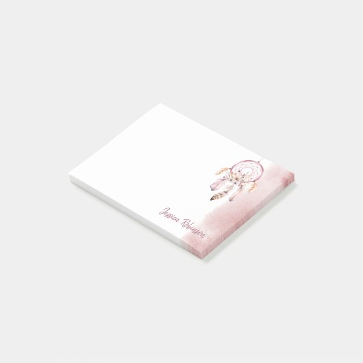 Individuelle Name Script Boho Dream Catcher Wasser Post-it Klebezettel (angewinkelt)