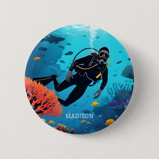Individuelle Name Scuba Diver Button (Vorderseite)