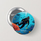 Individuelle Name Scuba Diver Button (Vorne & Hinten)