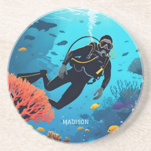 Individuelle Name Scuba Diver Getränkeuntersetzer