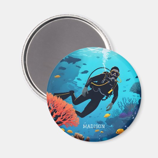 Individuelle Name Scuba Diver Magnet (Vorderseite/Rückseite)