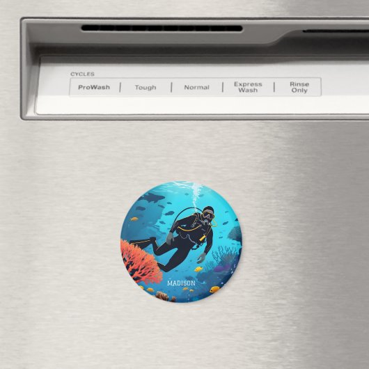 Individuelle Name Scuba Diver Magnet (In Situ (Geschirrspüler))