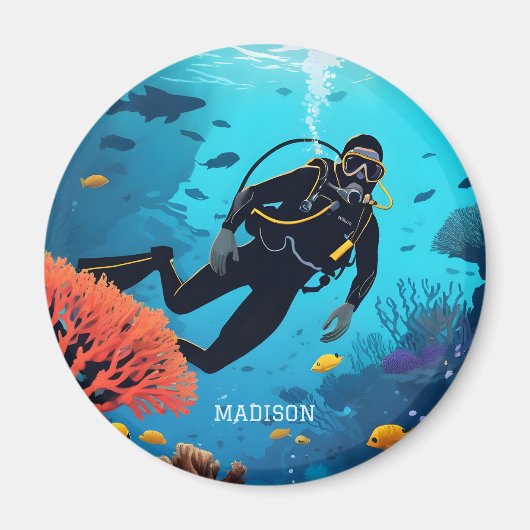 Individuelle Name Scuba Diver Magnet (Vorne)