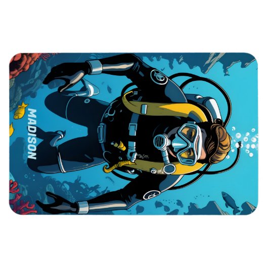 Individuelle Name Scuba Diver Magnet (Horizontal)