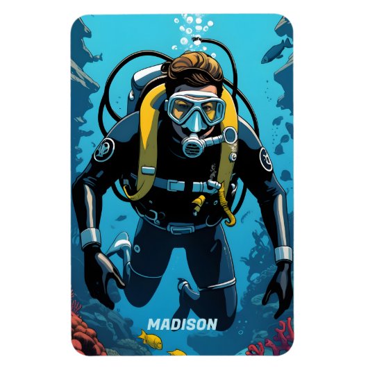 Individuelle Name Scuba Diver Magnet (Vertikal)