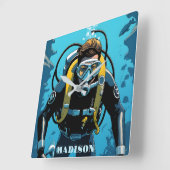 Individuelle Name Scuba Diver Quadratische Wanduhr (Winkel)