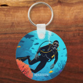 Individuelle Name Scuba Diver Schlüsselanhänger (Vorderseite)