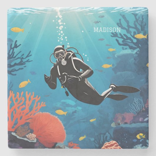 Individuelle Name Scuba Diver Steinuntersetzer (Vorderseite)
