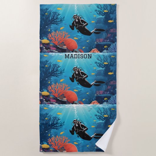 Individuelle Name Scuba Diver Strandtuch (Vorderseite)
