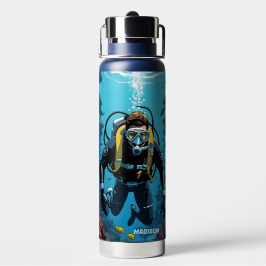Individuelle Name Scuba Diver Trinkflasche (Hinten)