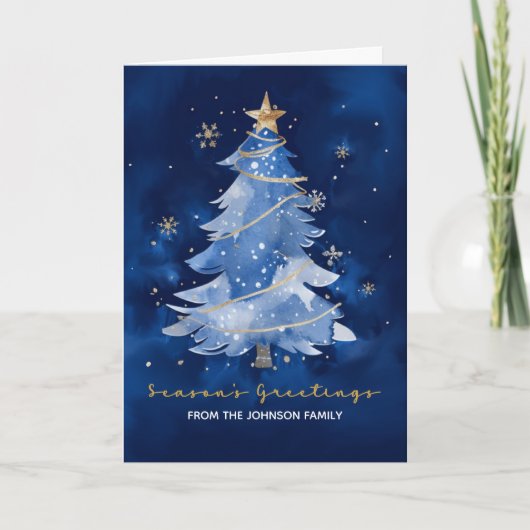 Individuelle Name Season's Greetings Elegant Navy Karte (Vorderseite)