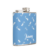 individuelle Name-Seepferde auf blau Flachmann (Rechts)