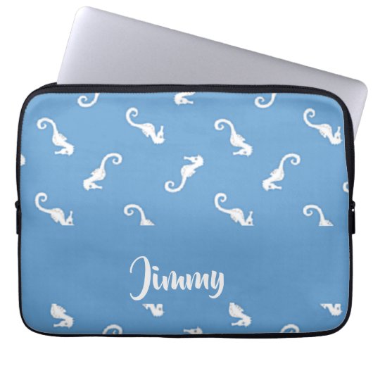 Individuelle Name-Seepferde in Blau Laptopschutzhülle (Vorderseite)