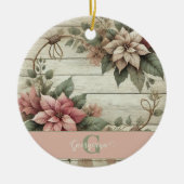 Individuelle Name Shabby Chic Pastel Poinsettias G Keramik Ornament (Vorne)