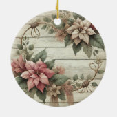 Individuelle Name Shabby Chic Pastel Poinsettias G Keramik Ornament (Hinten)