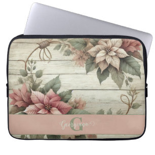 Individuelle Name Shabby Chic Pastel Poinsettias G Laptopschutzhülle
