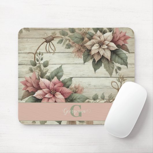 Individuelle Name Shabby Chic Pastel Poinsettias G Mousepad (Mit Mouse)