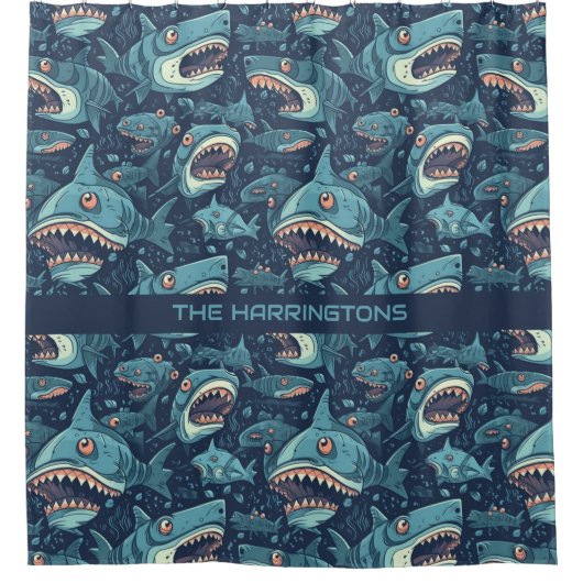 Individuelle Name Sharks Muster Duschvorhang (Vorderseite)