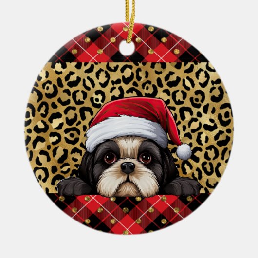Individuelle Name Shih Tzu dog Weihnachtsmannmütze Keramik Ornament (Vorne)