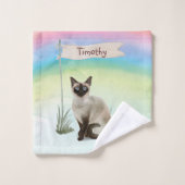 Individuelle Name Siamese Cat Pet Badhandtuch Set (Waschlappen)