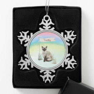 Individuelle Name Siamese Cat Pet Schneeflocken Zinn-Ornament
