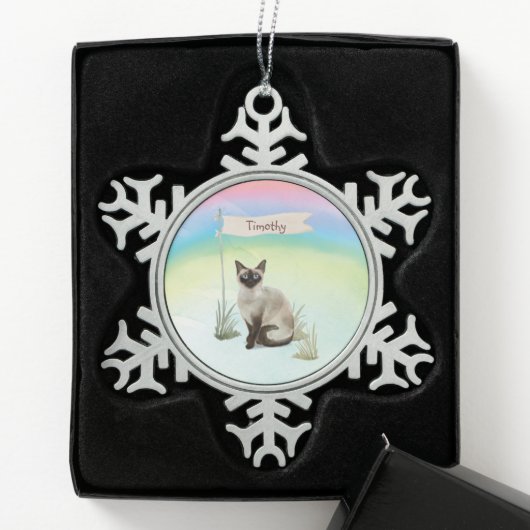 Individuelle Name Siamese Cat Pet Schneeflocken Zinn-Ornament (Box)
