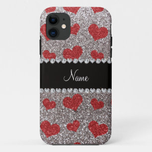 Individuelle Name Silber Glitzer Rote Herzen Case-Mate iPhone Hülle
