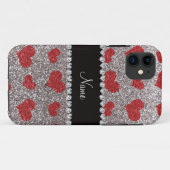 Individuelle Name Silber Glitzer Rote Herzen Case-Mate iPhone Hülle (Rückseite (Horizontal))