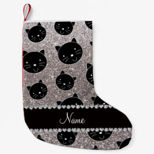 Individuelle Name silber Glitzer Schwarze Katze Ge Kleiner Weihnachtsstrumpf