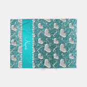 Individuelle Name Silberherzen Schlüssel Türkis Gl Fleecedecke (Vorderseite (Horizontal))