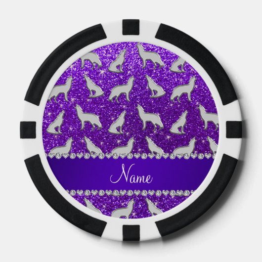 Individuelle Name Silberwolf indigo lila Glitzer Pokerchips (Vorderseite)