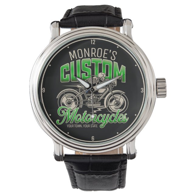 Individuelle Name Skeleton Motorrad-Shop Armbanduhr (Vorderseite)