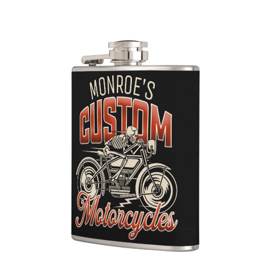 Individuelle Name Skeleton Motorrad-Shop Flachmann (Links)