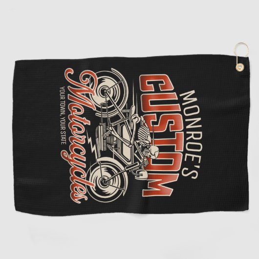 Individuelle Name Skeleton Motorrad-Shop Golfhandtuch (Horizontal)
