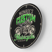 Individuelle Name Skeleton Motorrad-Shop Große Wanduhr (Winkel)