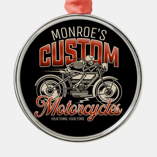 Individuelle Name Skeleton Motorrad-Shop Ornament Aus Metall (Vorne)