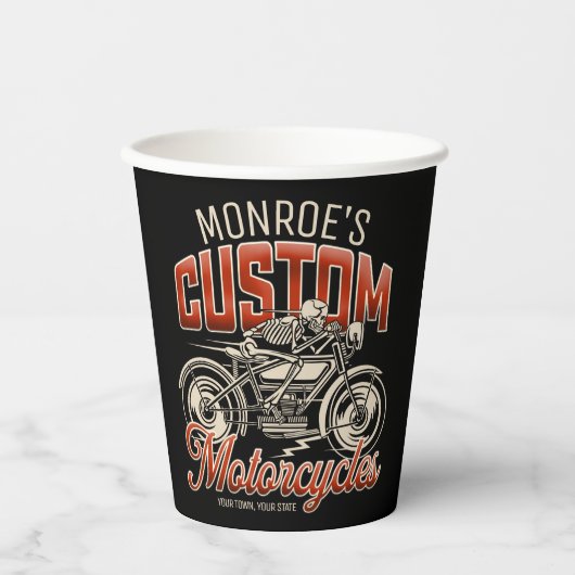 Individuelle Name Skeleton Motorrad-Shop Pappbecher (Vorderseite)