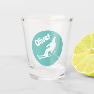 Individuelle Name Ski Retro Skier Winter Aquamarin Schnapsglas