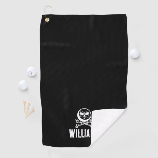 Individuelle Name Skull Golf Ball und Crossbones Golfhandtuch (Insitu)