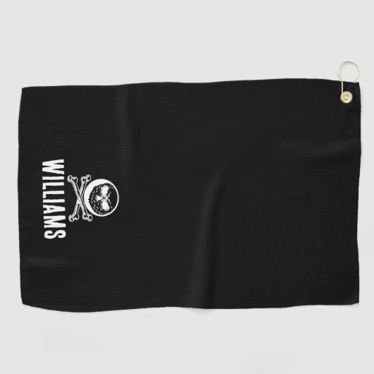 Individuelle Name Skull Golf Ball und Crossbones Golfhandtuch (Horizontal)