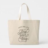 Individuelle Name Sleepover Modernes Drehbuch Gold Jumbo Stoffbeutel (Rückseite)