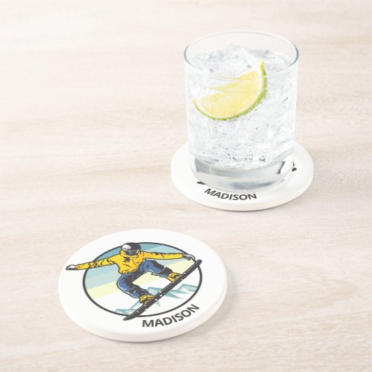 Individuelle Name SNOWBOARDER Getränkeuntersetzer (Seite)