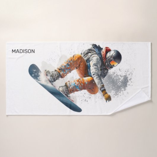 Individuelle Name Snowboarder Illustration Badehandtuch (Badehandtuch)
