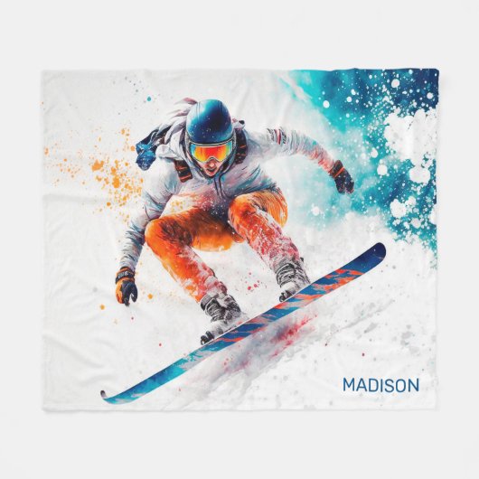 Individuelle Name Snowboarder Illustration Fleecedecke (Vorderseite (Horizontal))