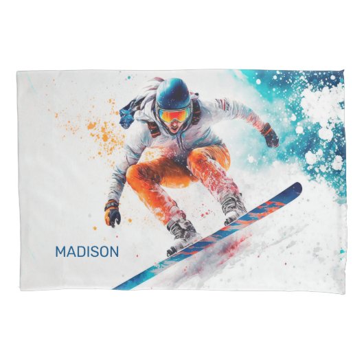 Individuelle Name Snowboarder Illustration Kissenbezug (Vorderseite)